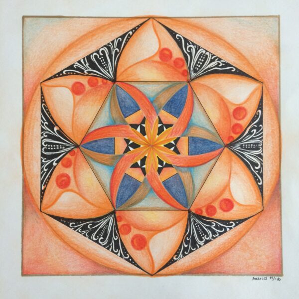 Mandala tekenen is ontspannen en rustgevend. Dit patroon is van een chakramandala